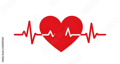 Tableau sur toile heart, vector, flat, red, love, beat, heartbeat, illustration, romance, symbol,