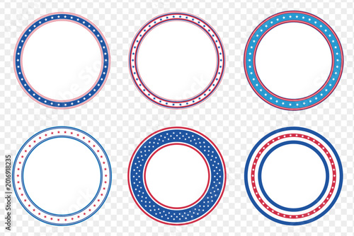 Obraz na płótnie Circle badges set with red and blue stars and stripes for 4th of July