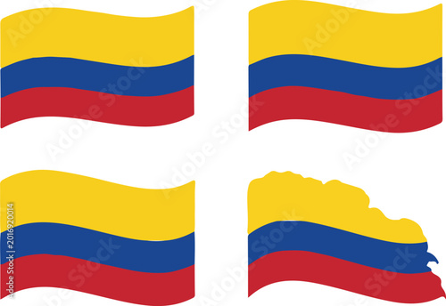 Tableau sur toile Colombia flag set waving and torn variations on white background