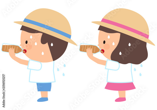 麦茶を飲む子供のイラスト