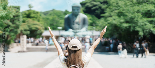 Photos Woman tourist Visiting in Kamakura, Kanagawa prefecture , Japan