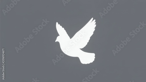 A minimalist white dove silhouette on a gray background, conveying the imagery of peace, purity, and hope with a simple design.