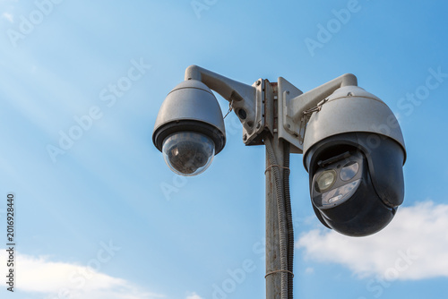 Outdoor IP PTZ camera on a metal pole