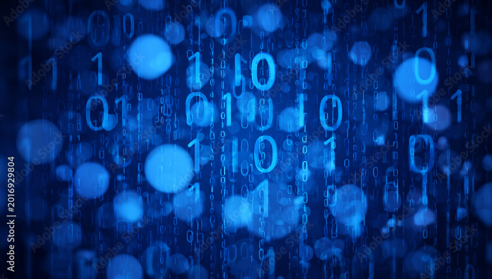 Obraz premium Blue binary code sequences consisting of floating zeros and ones represent digital data streams for modern computing and advanced technology systems