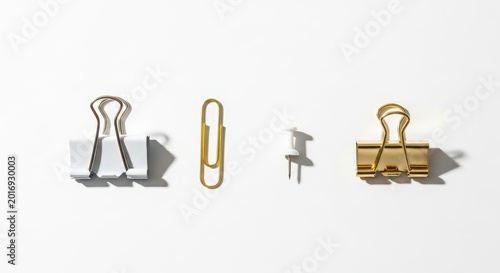 Minimalist Office Supplies Collection with Gold and White Binder Clips