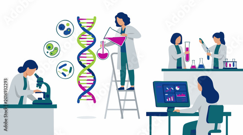 Cuadro en lienzo Female scientists conducting biotechnology and life science research in laborato