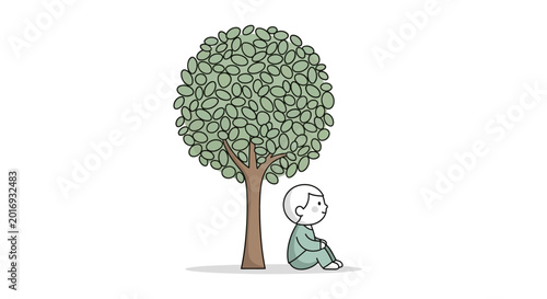 Foto Person sitting under a tree alone.