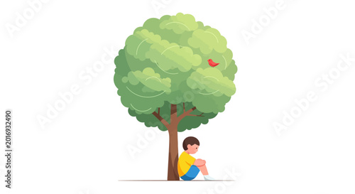 Fotografi Boy sitting under a tree.
