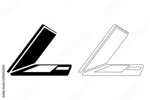 Two laptop computer icons in black and white on a white background