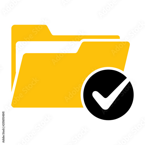 Completed task or approved document folder with checkmark flat design vector