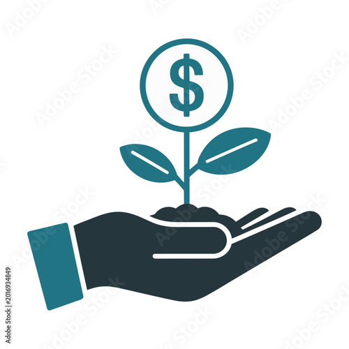 Hands nurturing money growth with dollar sign plant vector