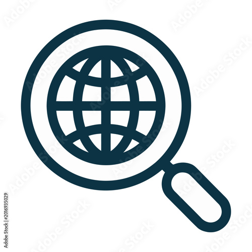 Magnifying glass focusing on globe vector for global search and discovery flat design