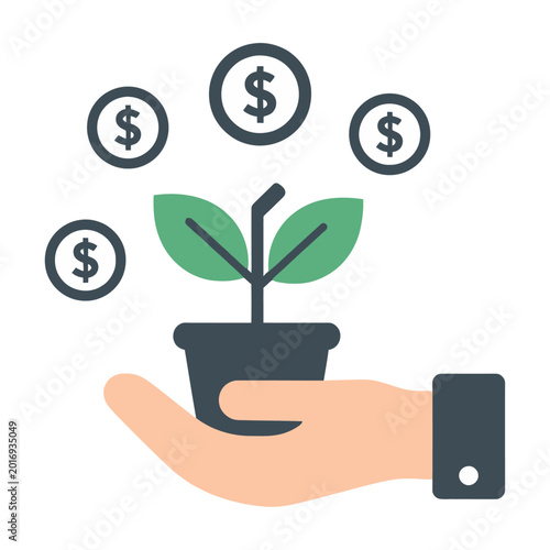 Hand holding smartphone with growing money plant in pot vector