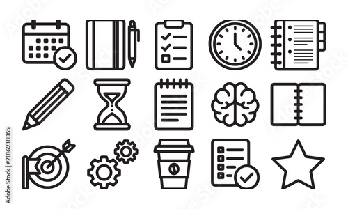 Konstfotografi Comprehensive office and educational supply icons for professional creative design