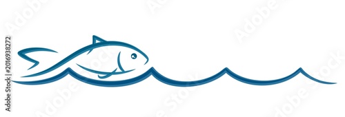 A symbol of sea fish with a blue wave.