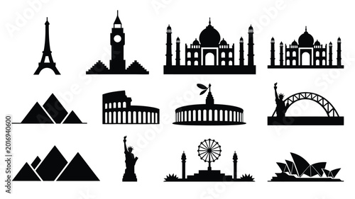 Foto Diverse collection of iconic global landmarks and architectural marvels represen