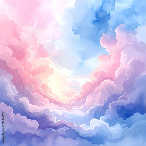 A serene and dreamy landscape of pastel-colored clouds