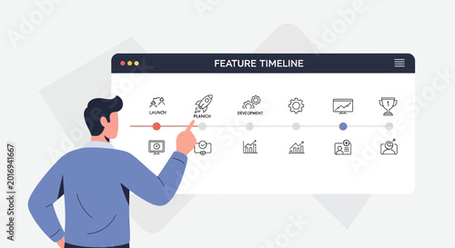 Man Interacting with Feature Timeline Roadmap
