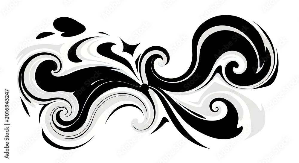 Fototapeta premium Abstract black and white swirling decorative ornament design
