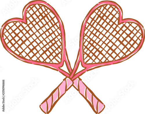 Photos Crossed Tennis Rackets Heart Shaped Whimsical Hand Drawn Sport