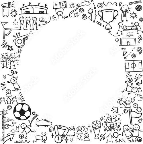 Football Soccer Fever Icons Circular Frame with Copy Space Dense Doodle