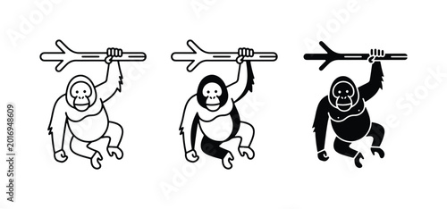 Canvas Print Orangutan Icons, Primate Vector Art, Ape Silhouette, Jungle Wildlife Graphics
