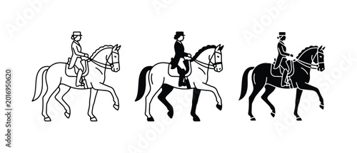 Foto Equestrian Horse Riding Silhouettes, Dressage Horse and Rider Vector Set