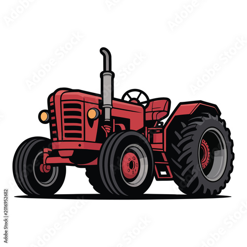 red tractor isolated on white