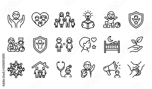 Bild auf Leinwand Child Care and Parenting Line Icon Set – International Children’s Day and Kids R