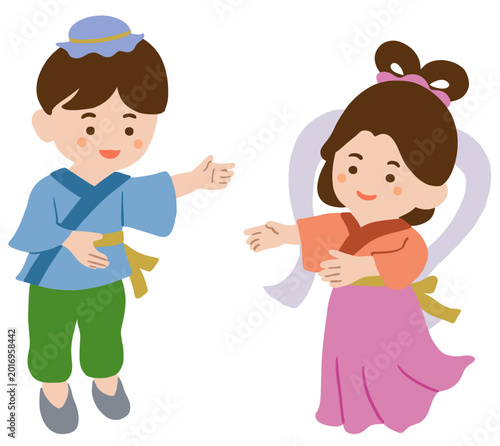 かわいい織り姫と彦星のイラスト