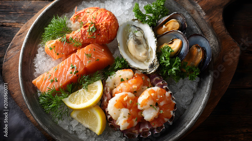 Fresh Seafood Platter with Lobster, Salmon, Oysters