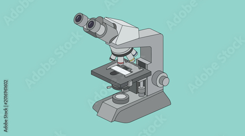 Gray Laboratory Microscope Instrument Closeup.