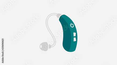 Fotografía Green hearing aid device with wire.