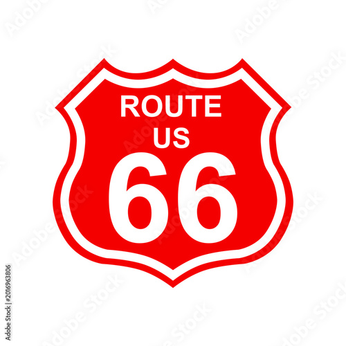 Historic US Route 66 highway sign icon for travel tourism road trip themed design and American road culture content