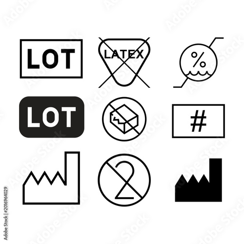 фотографія Medical device labeling symbol set including lot latex-free no reuse manufacture