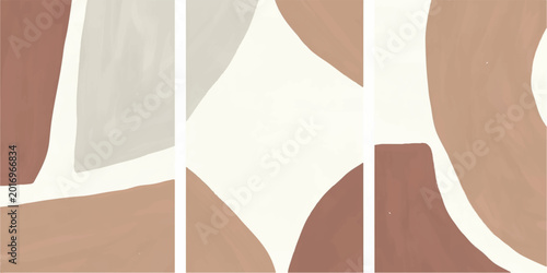Obraz na płótnie Abstract art triptych with muted earth tones, featuring flowing organic shapes and clean lines