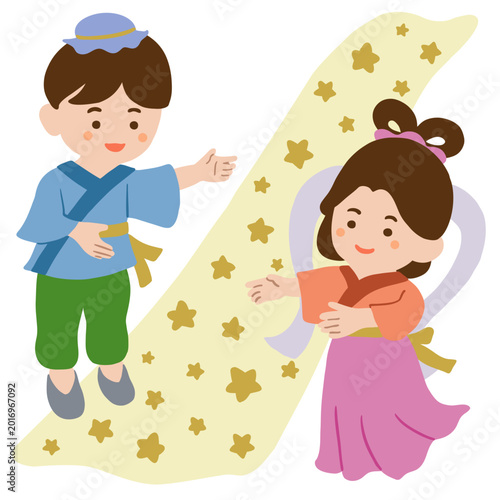 天の川を挟んで向かい合う織り姫と彦星