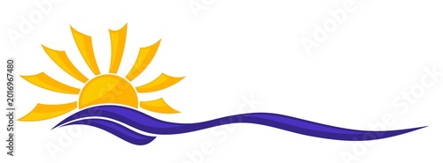 A sun dawn symbol with the blue sea.