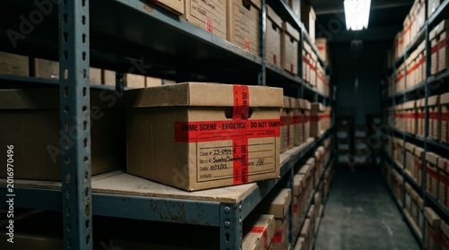 Crime Evidence Storage Boxes in Archive Room