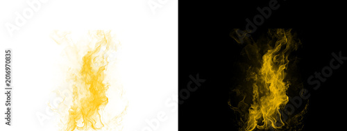 Bushy Glowing Golden Yellow Smoke Flame Column on Dual Background