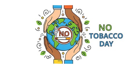 Hands Protecting Earth With No Smoking Symbol For Tobacco Awareness Campaign