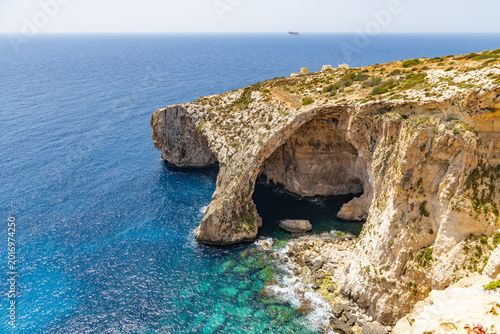 Natural Arch of Blue Grotto and Turquoise Sea, Malta