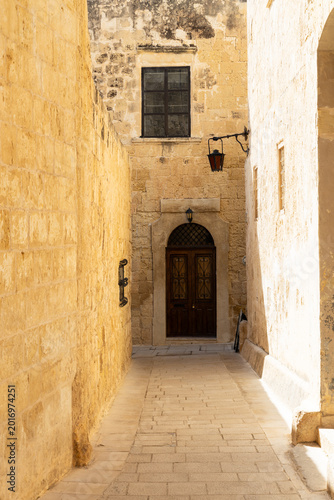 Traditional Maltese Door and Lantern in Mdina Old Town