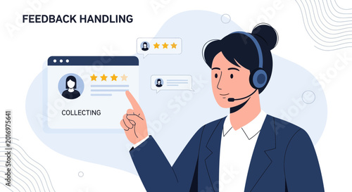 Customer feedback analysis, user support agent collecting reviews