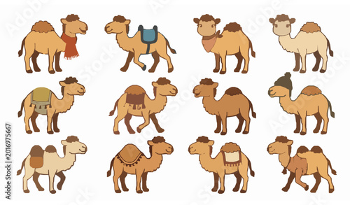 Photos Cute Cartoon Camel Vector Set with Playful Desert Animal Characters for Kids Des