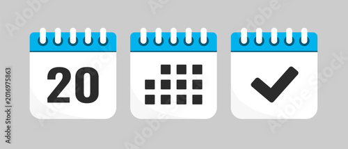 Set icons page calendar - day 20, agenda, done