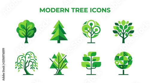 Fotografía Green Tree Symbols and Forest Plant Shapes for Ecology Theme