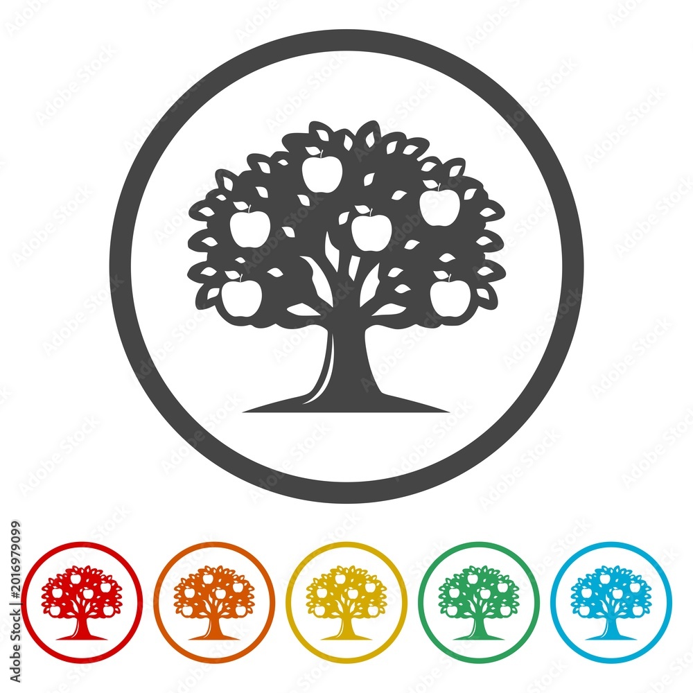 Obraz premium Apple tree icon. Set icons in color circle buttons