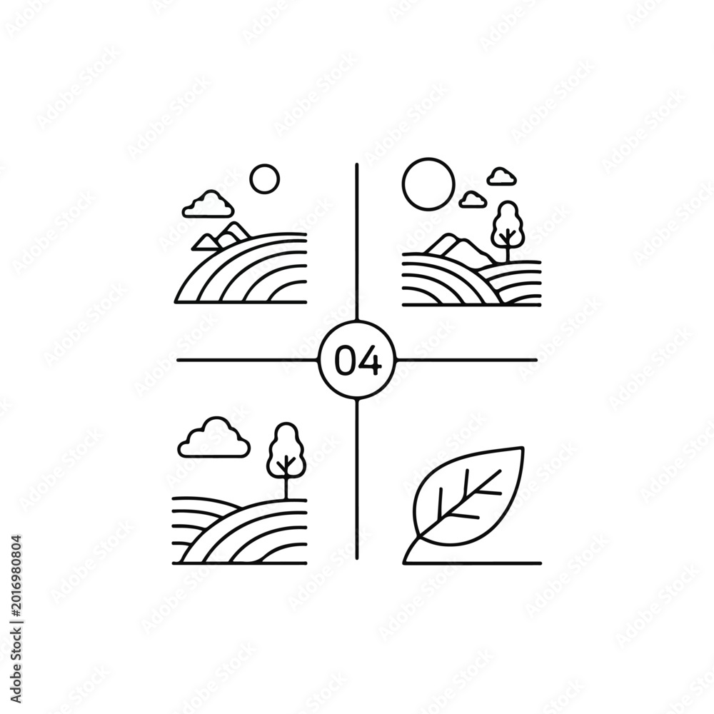 Fototapeta premium Eco friendly icons with leaf and landscape.