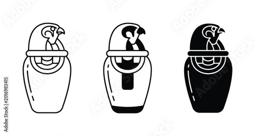 Foto Egyptian Canopic Jars, Ancient Artifacts, Hieroglyphic Symbols, Vector Icons Set